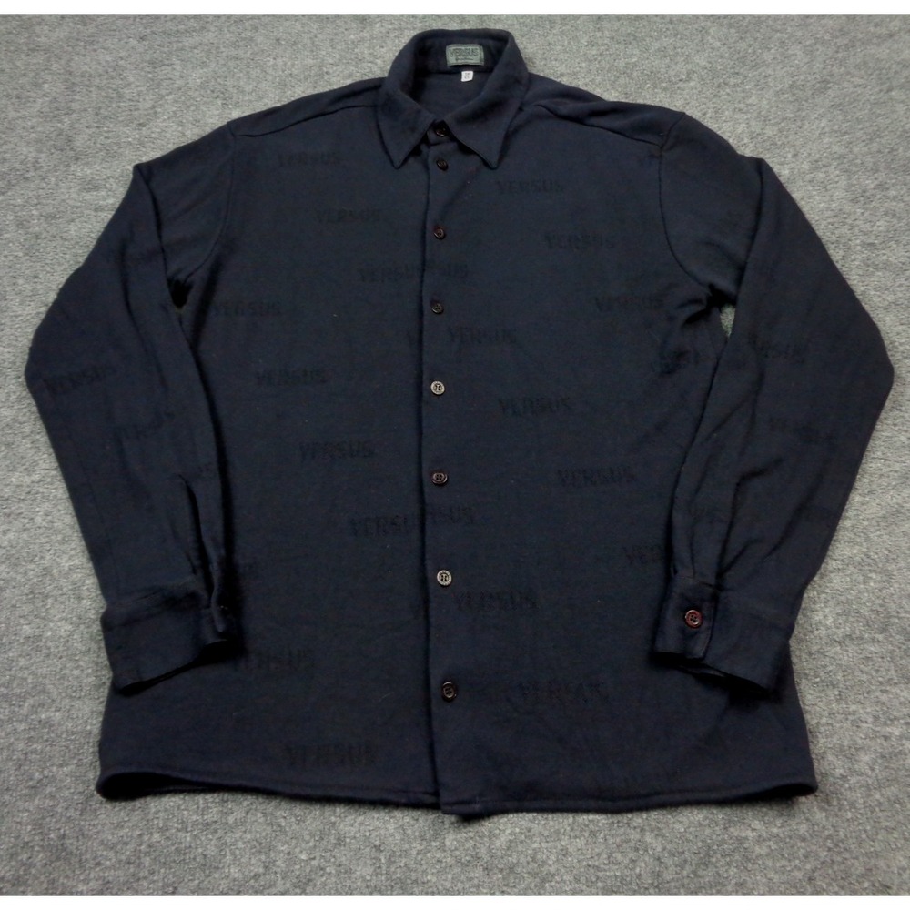 Versus Gianni Versace Shirt Mens 38 Blue All Over Print Button Up Cotton Italy